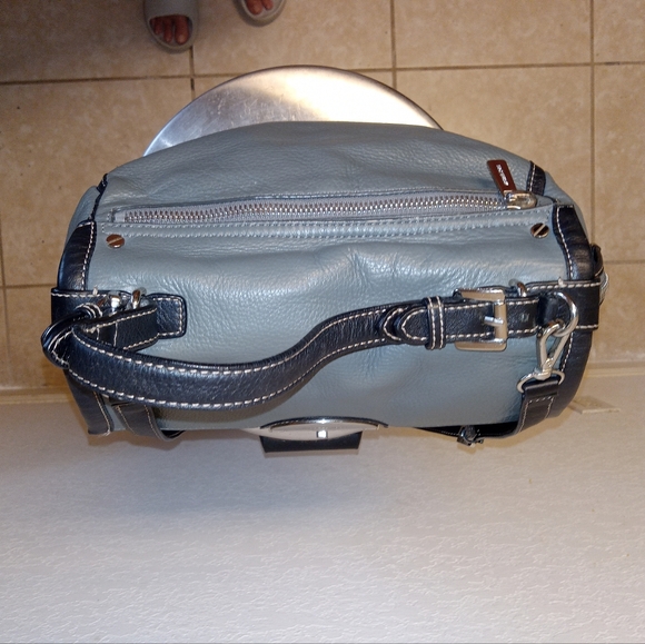 Michael Kors Leather Purse Hand Shoulder Bag Pebble Grain Gray Black Flap 2 Way - Picture 7 of 16